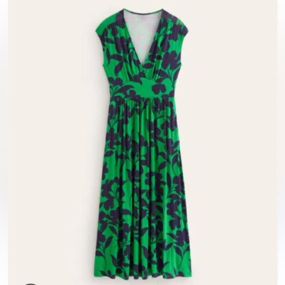 Boden - Vanessa Wrap Jersey Maxi Dress, Green, Silhouette Bloom - 12 R